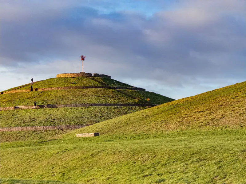 Grassed mounds of Northala Fields, Northolt, in the London Borough of Ealing, at dawn